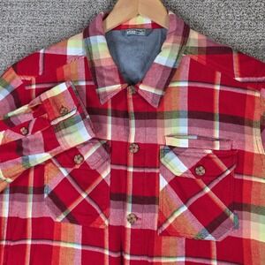 Stio Mens Hutkeeper Heavyweight XL Red Plaid Flannel Button Shirt‎ Long Sleeve